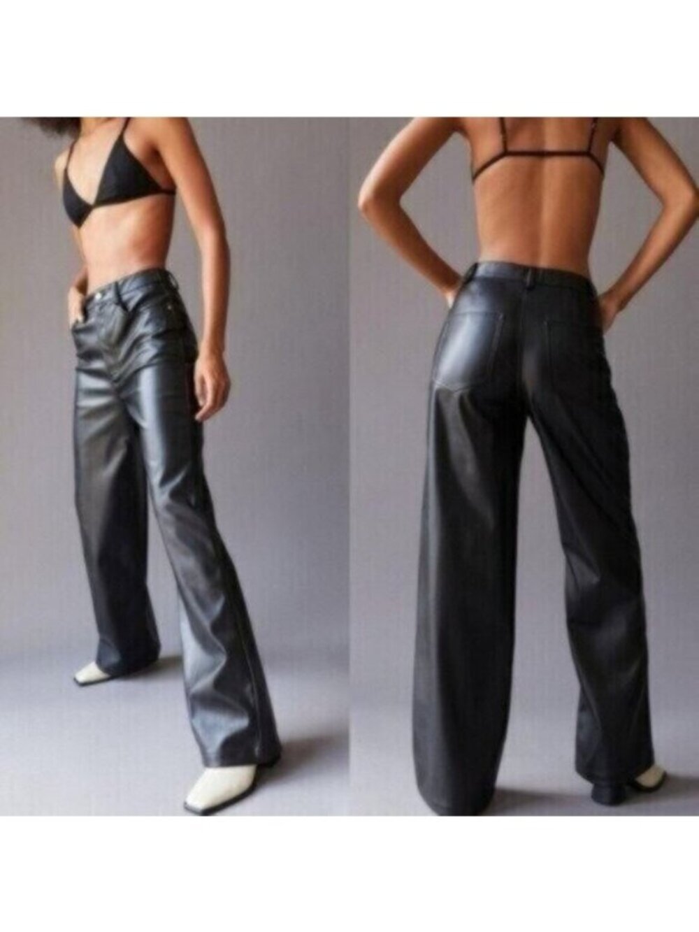 WeWoreWhat Vegan Leather Wide Leg High Rise Black Dad Pants Size 27